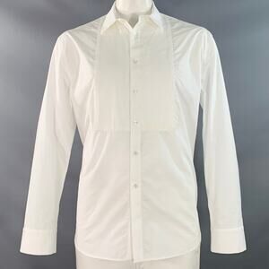 NILI LOTAN Size XL White Cotton Pleated Bib Tuxedo Long Sleeve Shirt